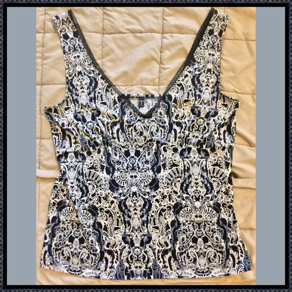 Tahari sexy chic blouse boho print tank top sz M - Picture 1 of 3